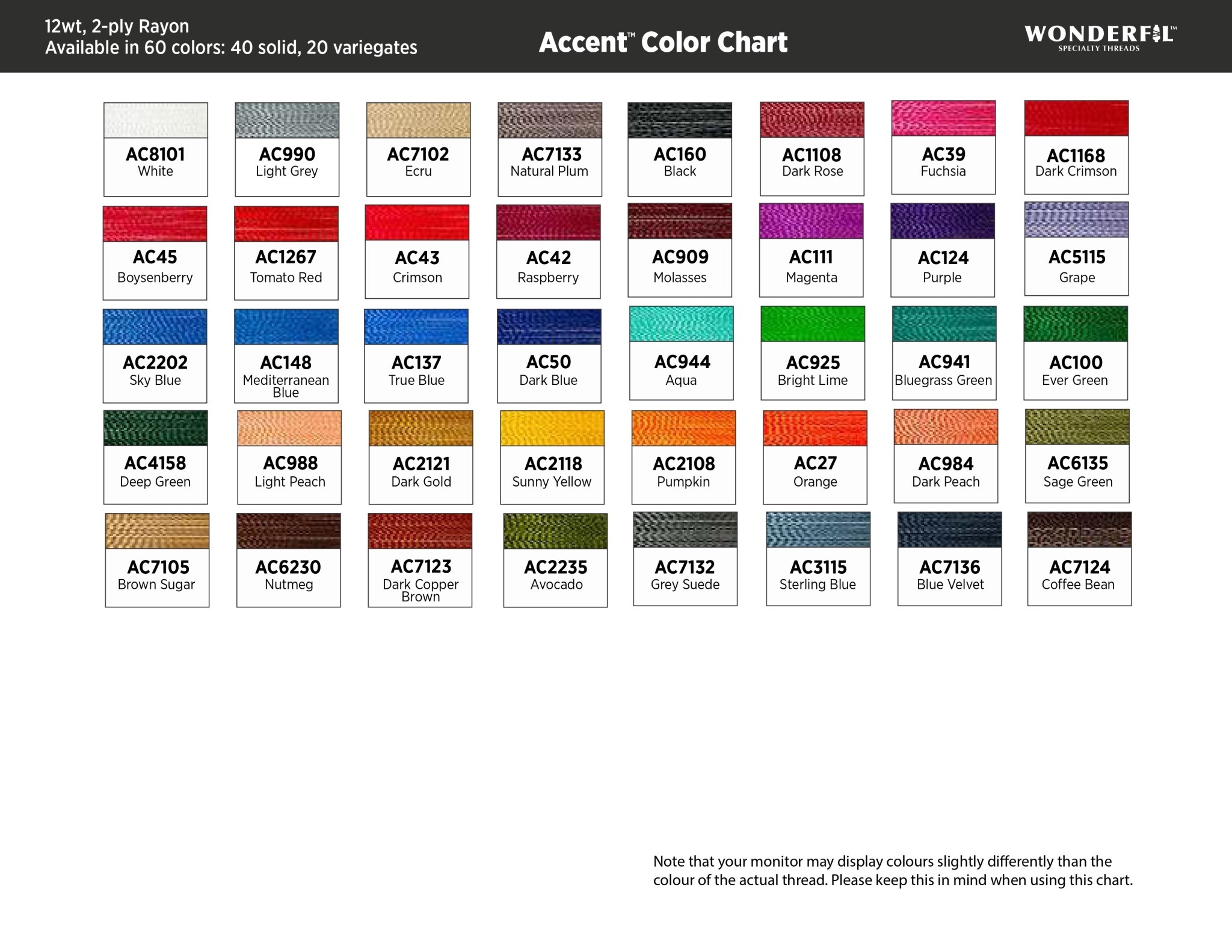 WonderFil Accent Fil rayon 12wt Accent Unicolore au choix 400m