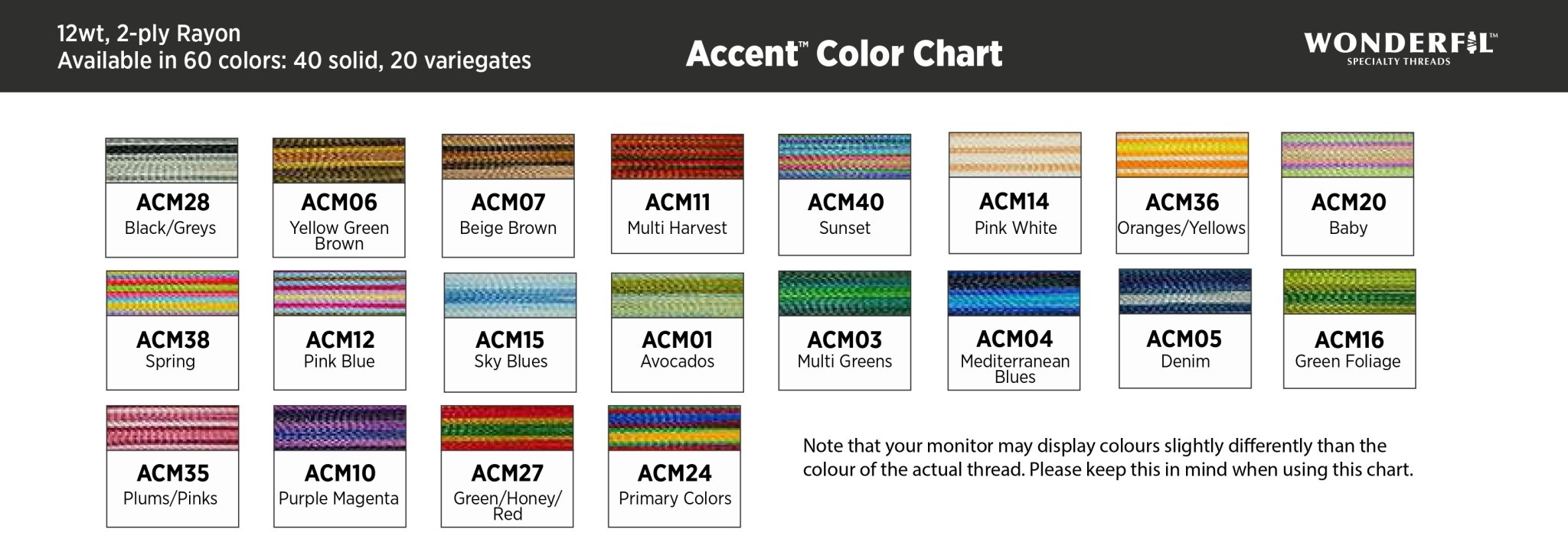 WonderFil Accent Accent 12wt rayon thread multicoloured select your style 400m