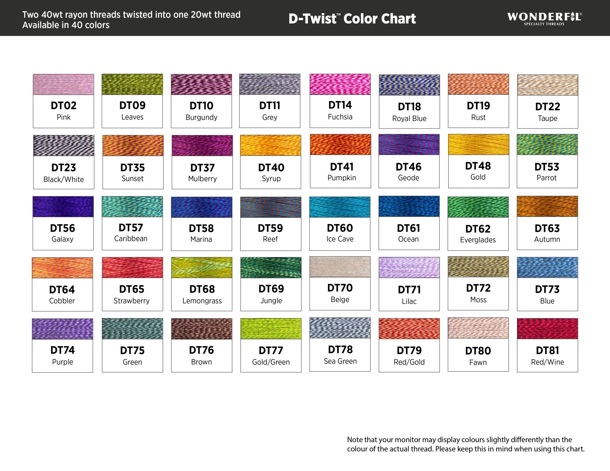 WonderFil D-Twist D-Twist multicoloured rayon 20wt thread select your style 500m