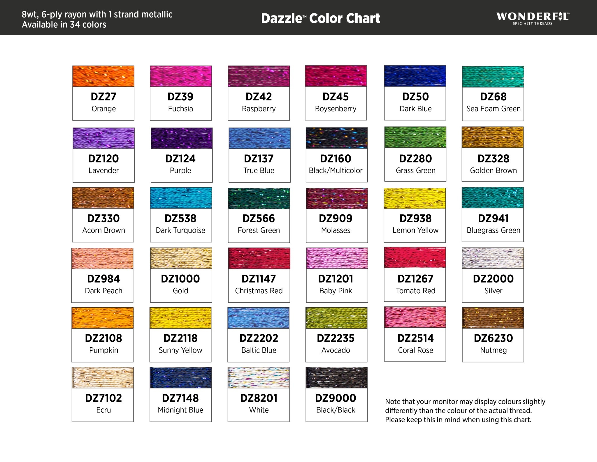 WonderFil Dazzle Dazzle metallic 8wt thread select your style