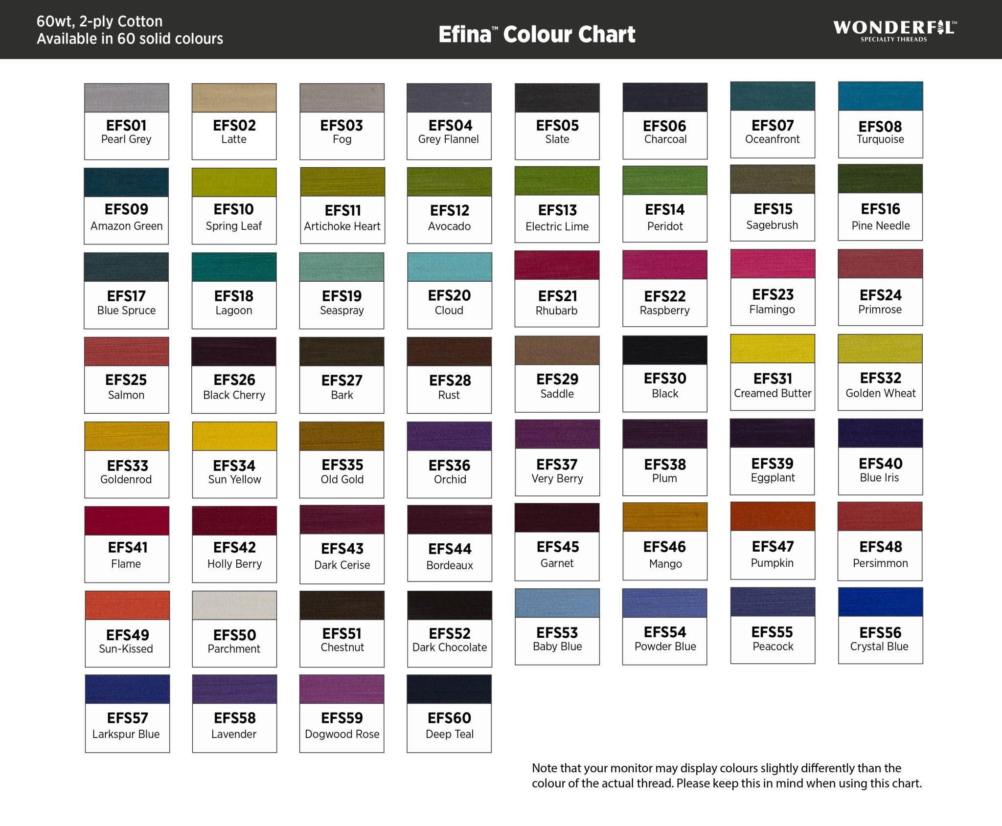 WonderFil Efina Efina cotton 60wt thread select your style 150m