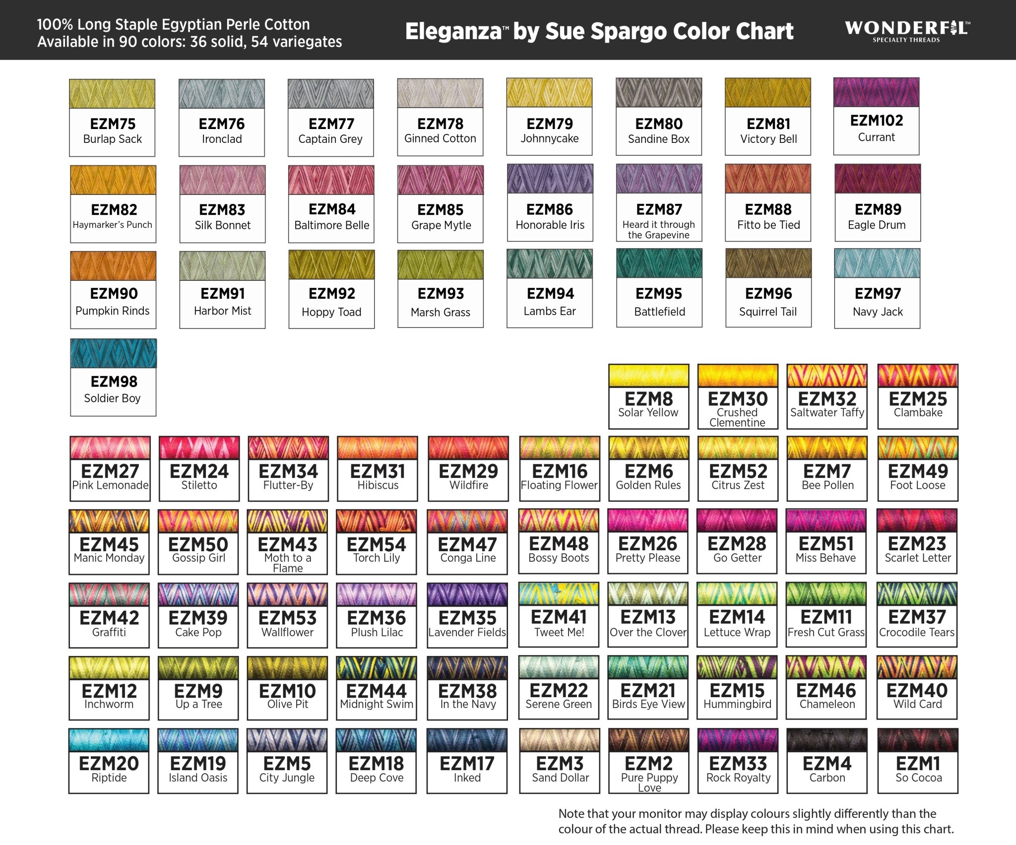 WonderFil Eleganza Fil coton multicolore Eleganza Sue Spargo au choix