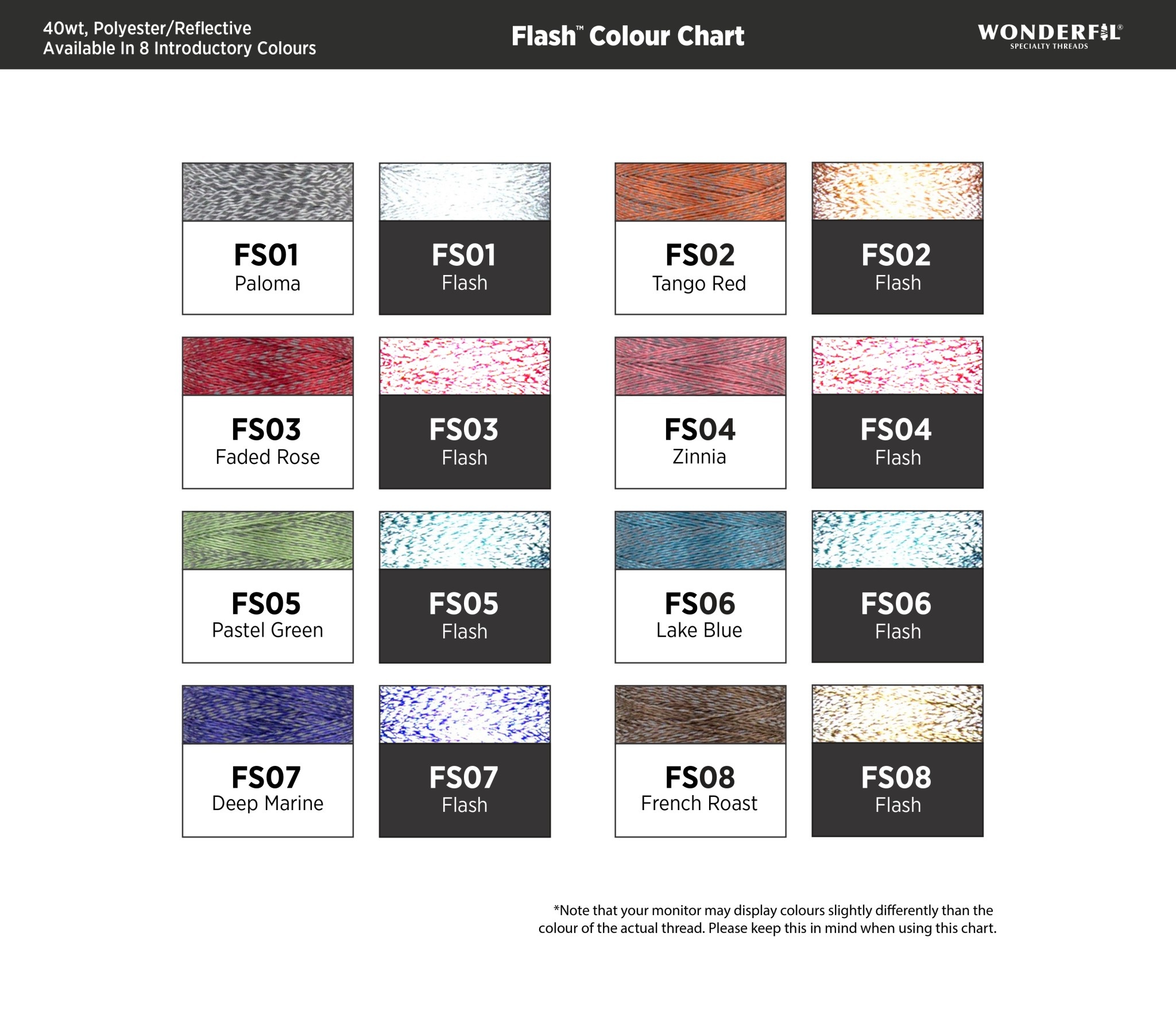 WonderFil Flash Flash reflective 40wt thread select your style 137m