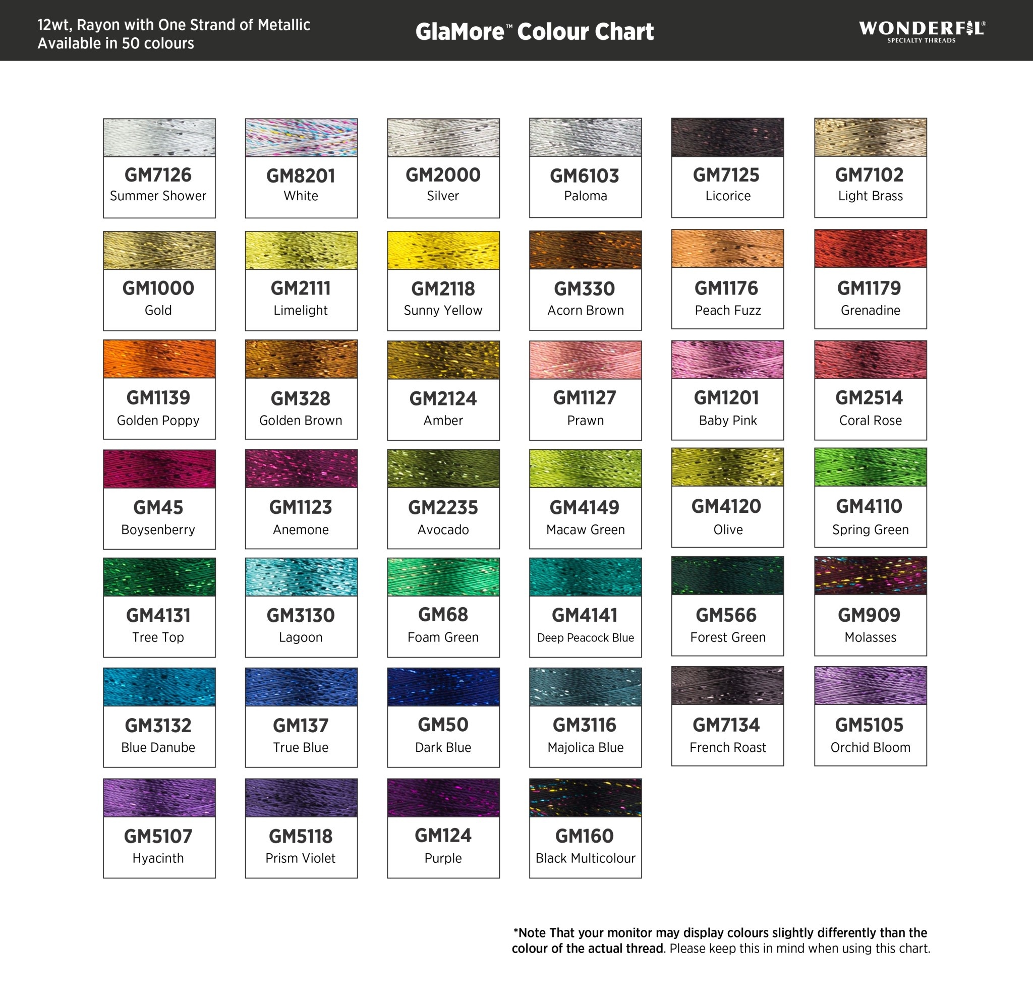 WonderFil GlaMore GlaMore metallic 12wt thread select your style 274m