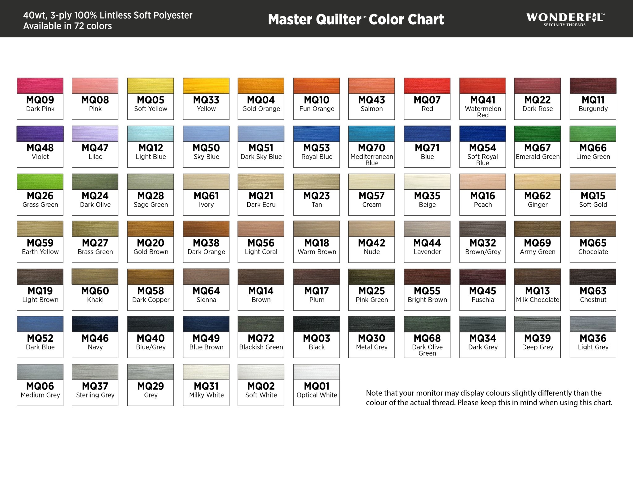 WonderFil Master Quilter Master Quilter polyester 40wt thread select your style 2743m