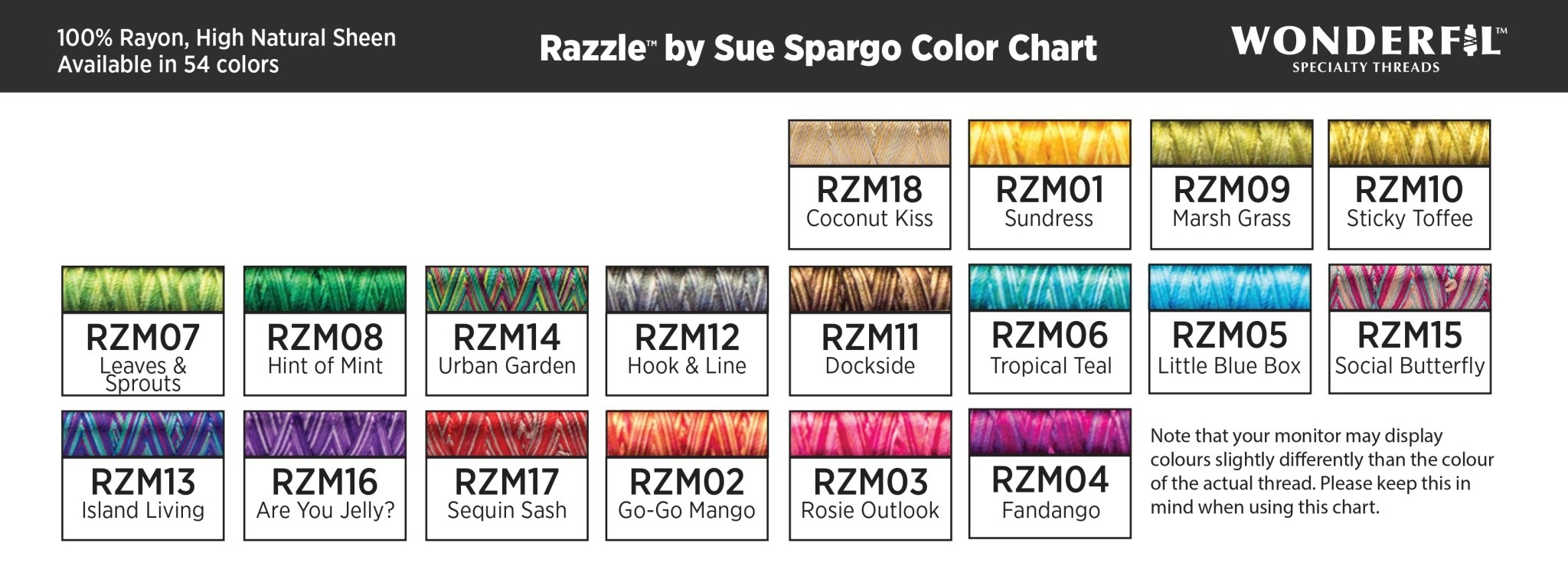 WonderFil Razzle Razzle Sue Spargo multicoloured rayon 8wt thread select your style 46m