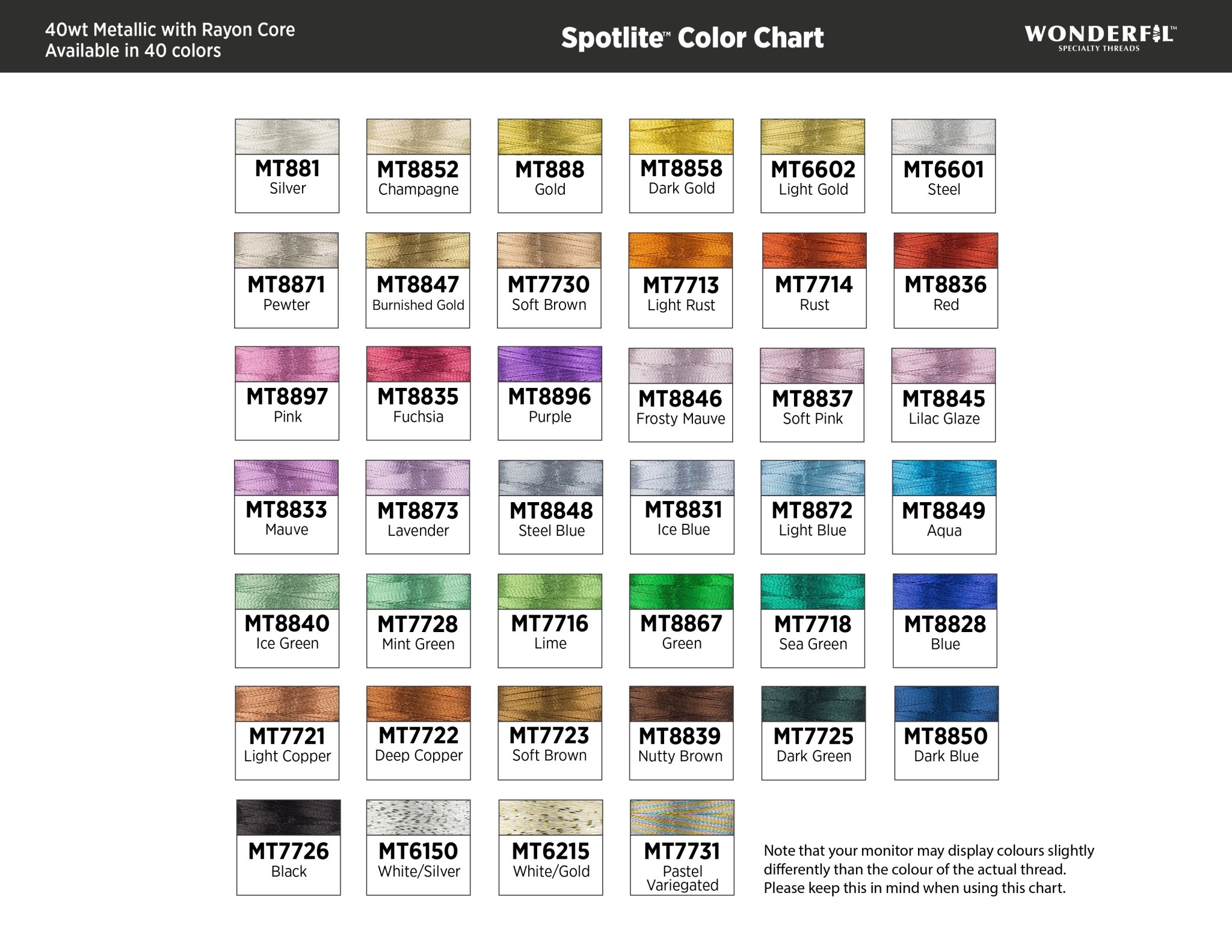 WonderFil Spotlite Spotlite metallic 40wt thread select your style