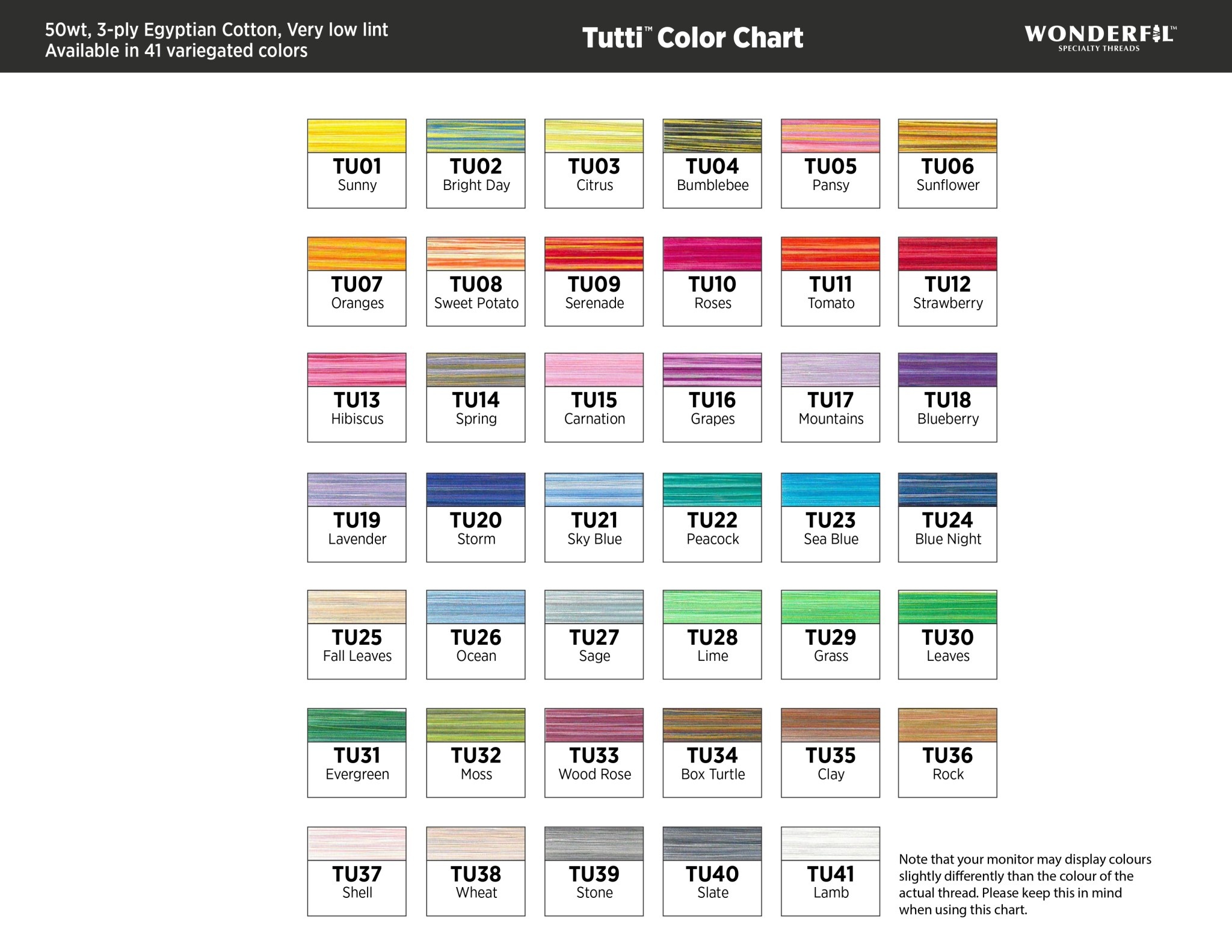 WonderFil Tutti Tutti cotton multicoloured 50wt thread select your style