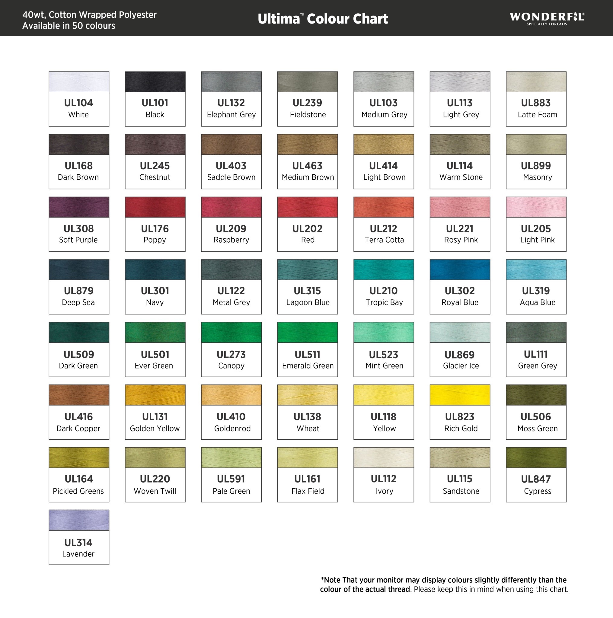 WonderFil Ultima Ultima polyester 40wt thread select your style 2743m