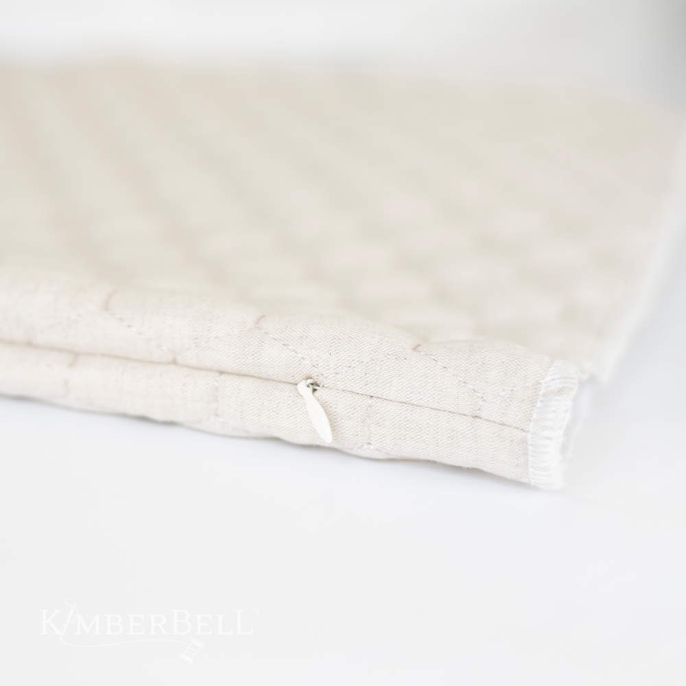 Kimberbell Quilted pillow cover blank, square, 19 x 19″ oat linen, hexagon quilting