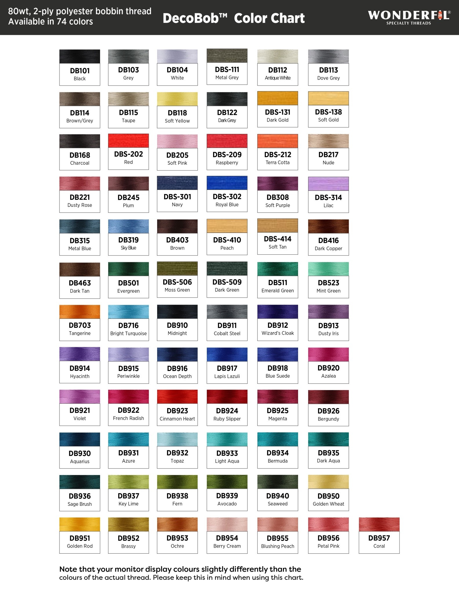WonderFil DecoBob Decobob polyester 80wt thread select your style