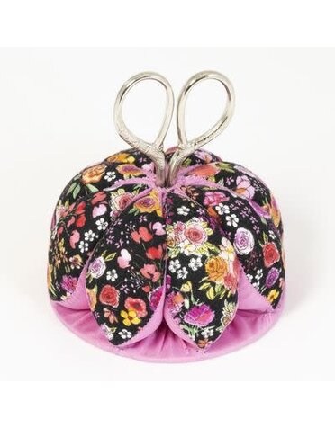 Dritz Coussin à épingles en forme de dôme à motif floral noir et rose