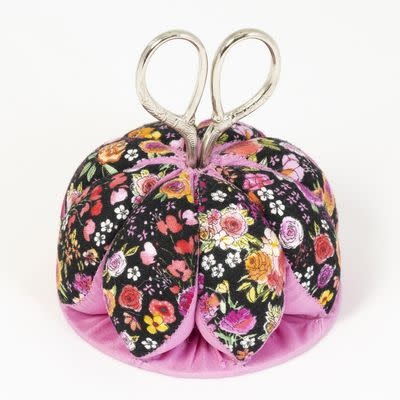 Dritz Coussin à épingles en forme de dôme à motif floral noir et rose