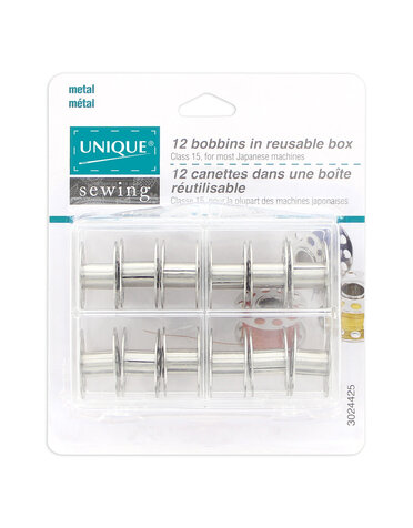 Unique UNIQUE SEWING Metal Bobbins in Reusable Box - 12pcs