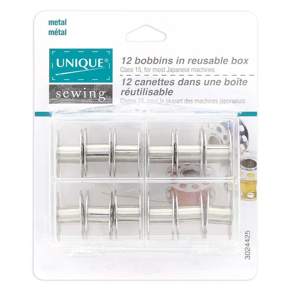 Unique UNIQUE SEWING Metal Bobbins in Reusable Box - 12pcs