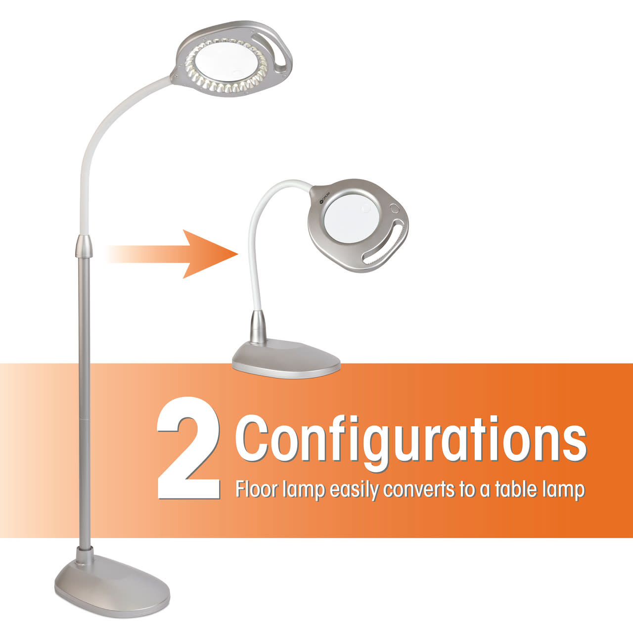 Ottlite Ottlite 2-in-1 LED Magnifier Floor and Table Light - Silver