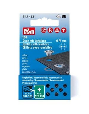 Prym Prym oeillets avec rondelles 4 mm argent, paquet de 100