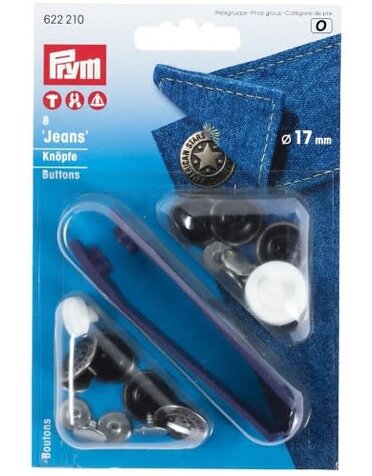 Prym Prym Jeans Buttons with tools 17mm American Star antique silver 8pc