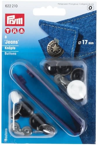 Prym Prym Jeans Buttons with tools 17mm American Star antique silver 8pc