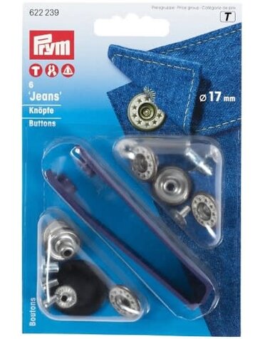 Prym Prym Jeans Buttons with tools 17mm open Stars frosted/antique brass 6pc