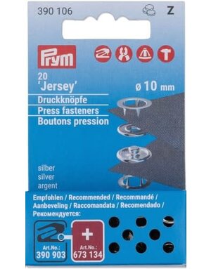 Prym Prym boutons pression jersey 10 mm, argent, paquet de 20