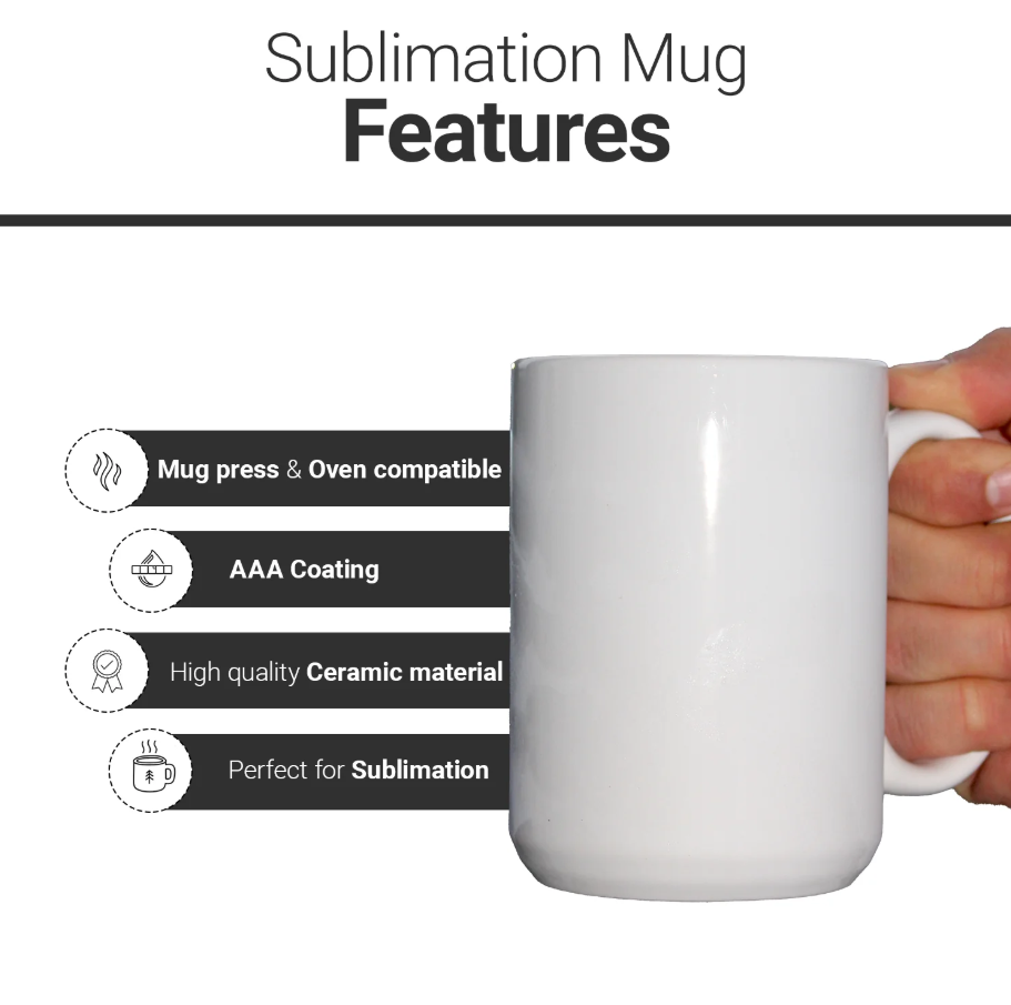 Pénélope 15 oz White Sublimation Mug – AAA Coating, Color Printing, Reinforced Styrofoam Packaging