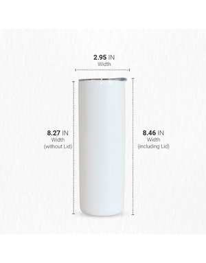 Pénélope 20 oz Straight Sublimation Tumbler – Slim Design, Includes Stainless Steel Straw, Cleaning Brush, Shrink Wraps, and Separate Rubber Bottom
