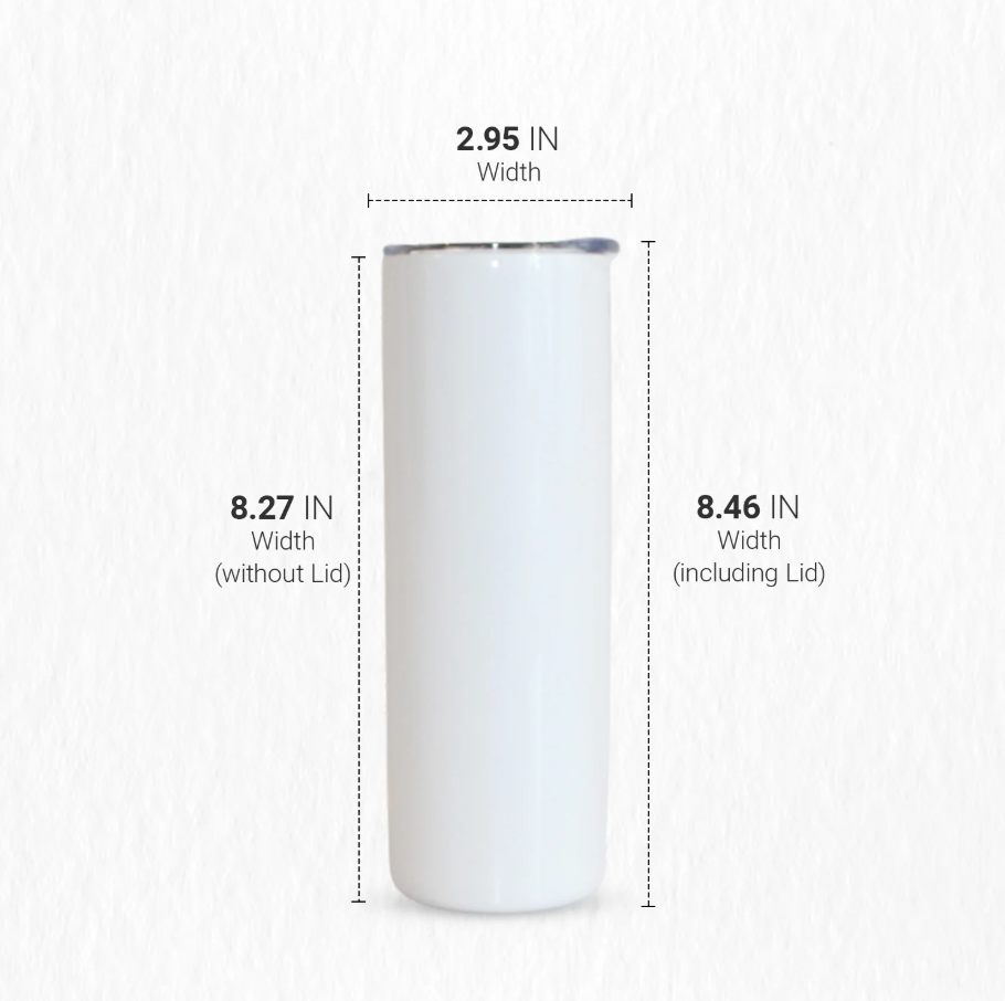 Pénélope 20 oz Straight Sublimation Tumbler – Slim Design, Includes Stainless Steel Straw, Cleaning Brush, Shrink Wraps, and Separate Rubber Bottom