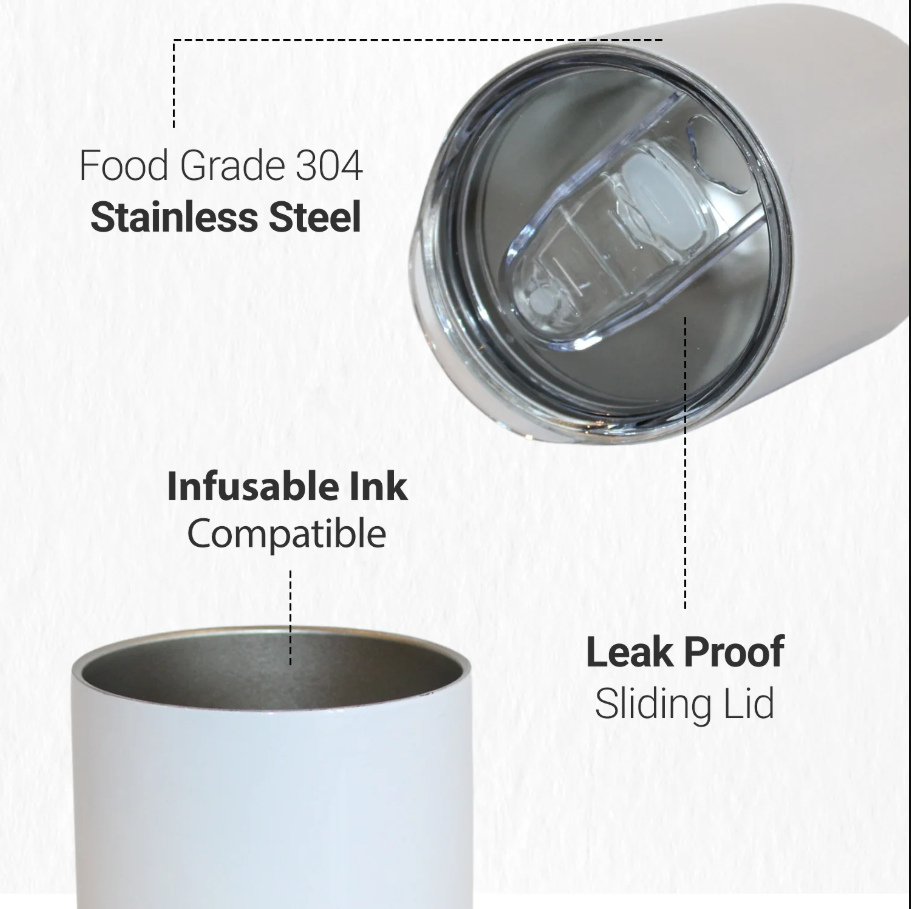 Pénélope 12oz White Stainless Steel Sublimation Wine Tumbler