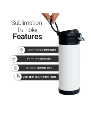Pénélope Bouteille d'eau NOIR en acier inoxydable sublimation pour enfants, 350ml