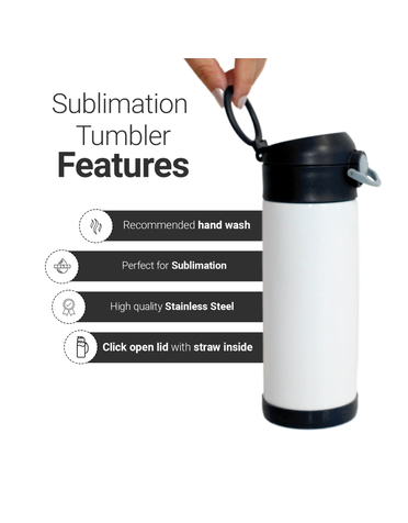 Pénélope Bouteille d'eau NOIR en acier inoxydable sublimation pour enfants, 350ml