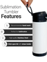 Pénélope Bouteille d'eau NOIR en acier inoxydable sublimation pour enfants, 350ml