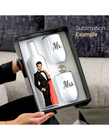 Pénélope Coffret cadeau Gobelet à vin et bouteille à sublimation, gobelets à vin 12 oz 2 pièces et 1 pièce 26 oz