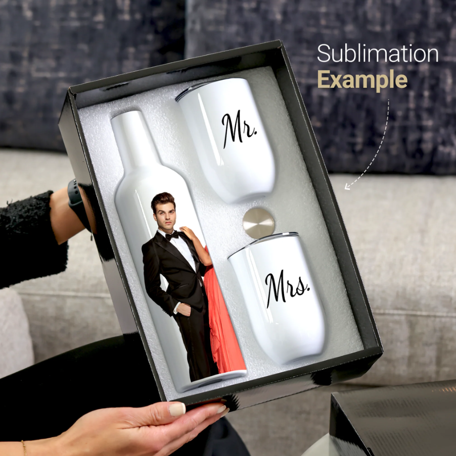 Pénélope Coffret cadeau Gobelet à vin et bouteille à sublimation, gobelets à vin 12 oz 2 pièces et 1 pièce 26 oz
