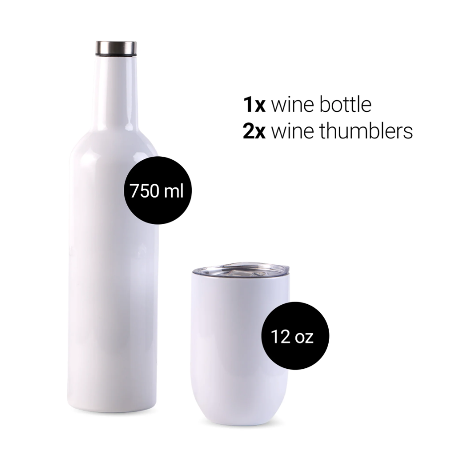 Pénélope Coffret cadeau Gobelet à vin et bouteille à sublimation, gobelets à vin 12 oz 2 pièces et 1 pièce 26 oz