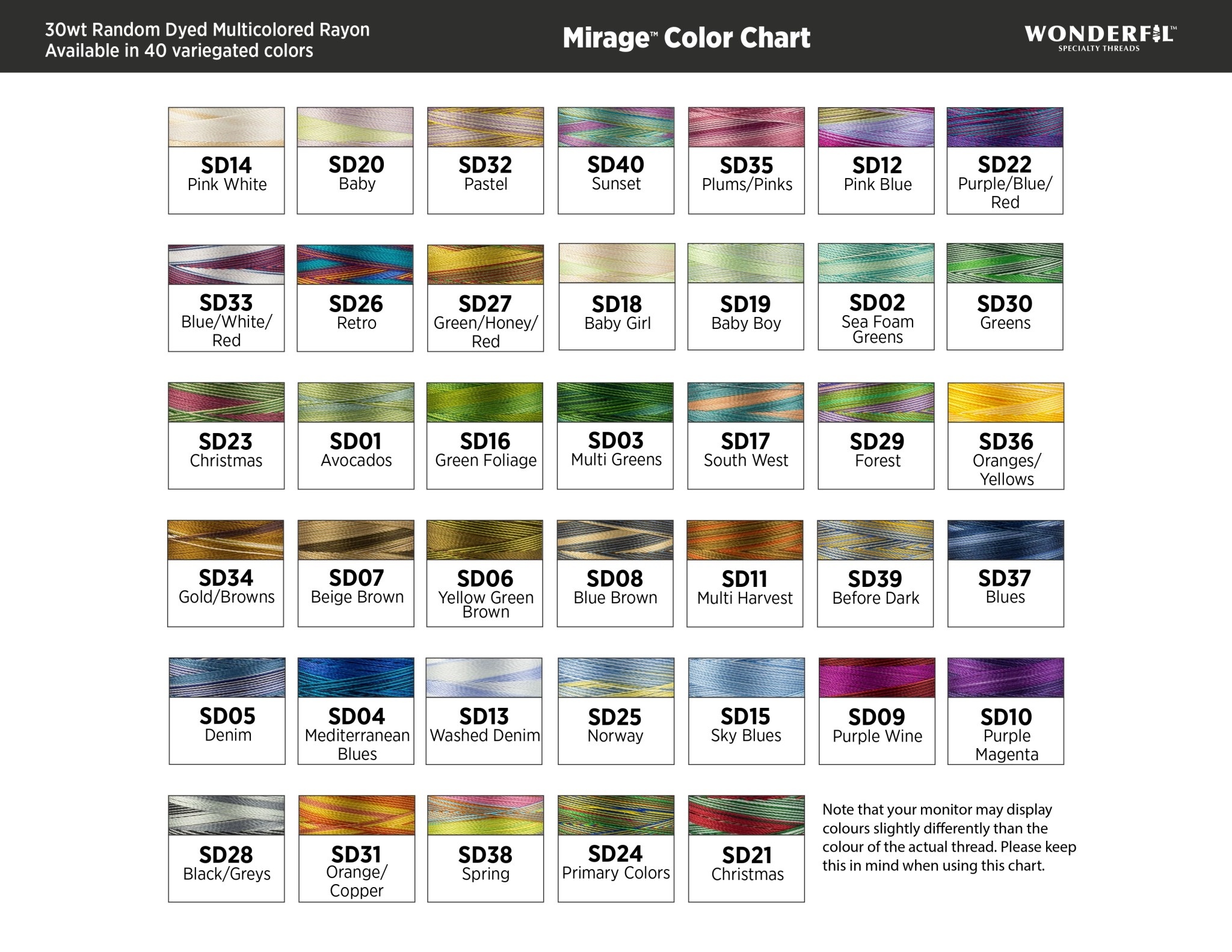 WonderFil Mirage Fil rayon multicolore 30wt Mirage au choix