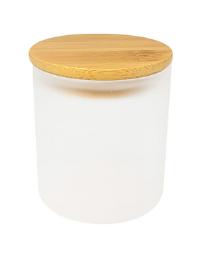 Pénélope Pot en verre blanc givré 10oz pour sublimation – Pot à bougie compatible avec couvercle en bambou