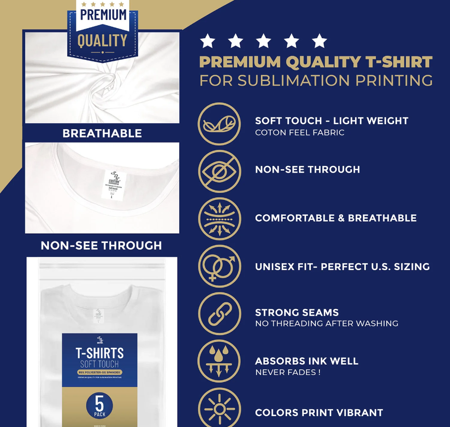 Pénélope T-shirts de sublimation pour adultes super doux (95 % polyester-5 % élasthanne)