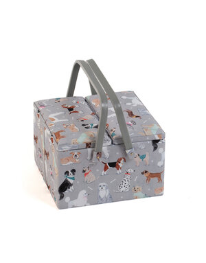 HOBBY GIFT HOBBY GIFT Large Sewing Basket - Twin Lid 25 cm x 25 cm x 17 cm (10In. x 10In. x 6.7 In.) Grey Dogs