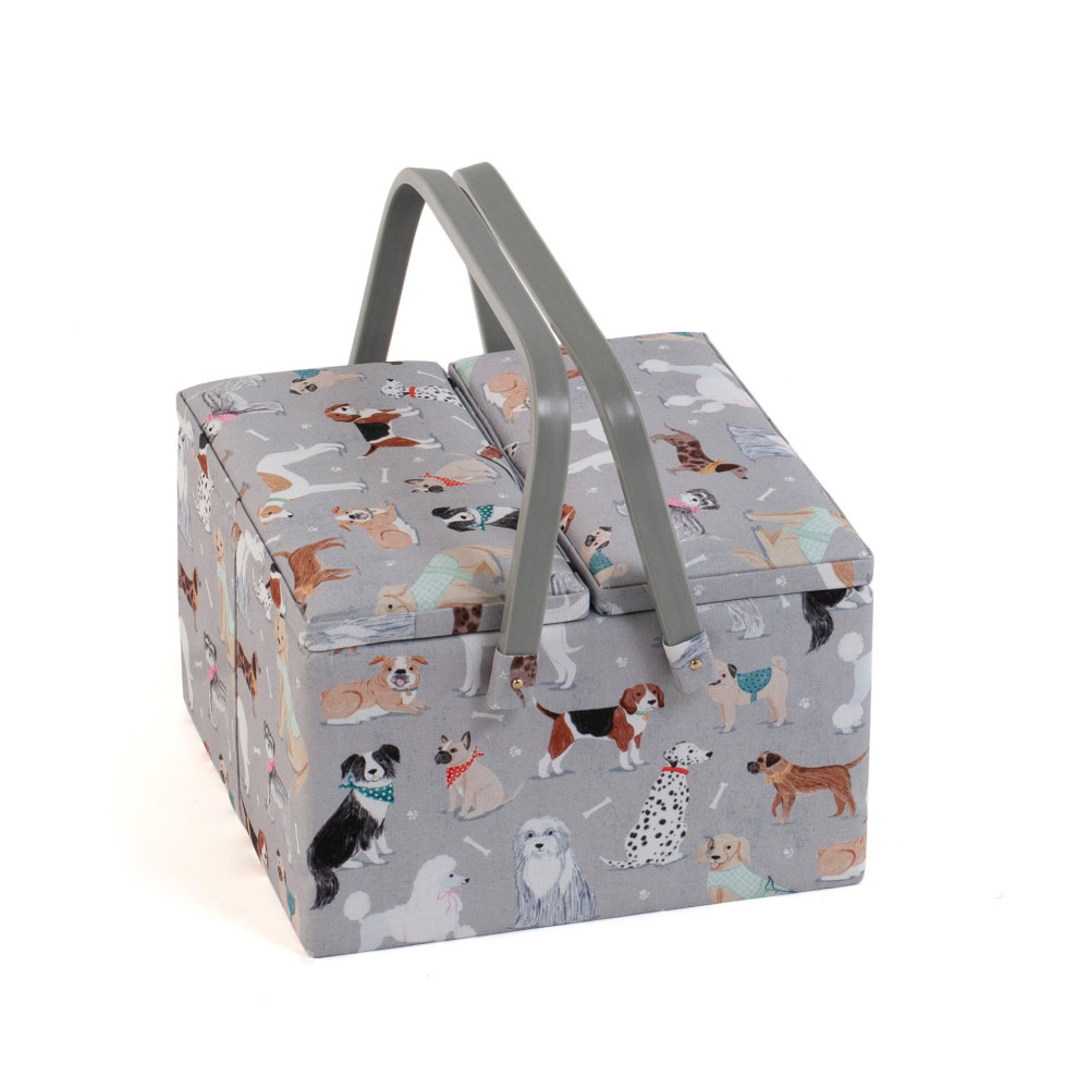 HOBBY GIFT HOBBY GIFT Grande boite de couture Couvercles doubles 25 cm x 25 cm x 17 cm (10In. x 10In. x 6.7In.) Chiens gris