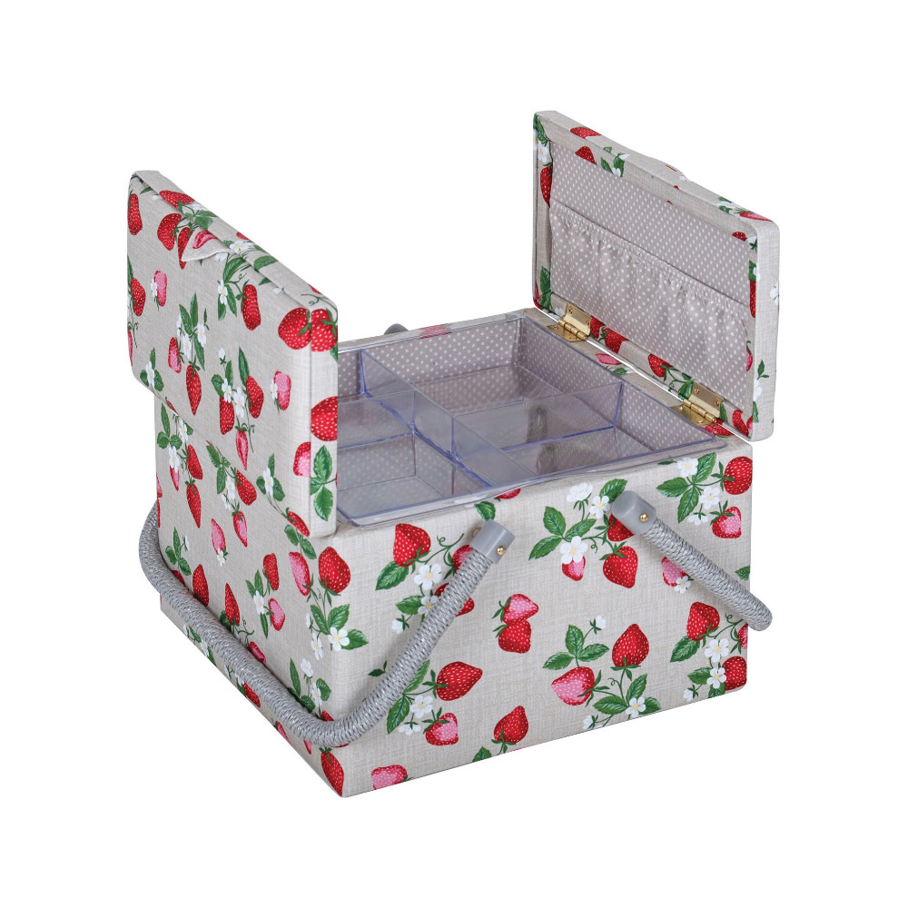 HOBBY GIFT HOBBY GIFT Large Sewing Basket - Twin Lid 25 cm x 25 cm x 17 cm (10In. x 10In. x 6.7 In.) Strawberries