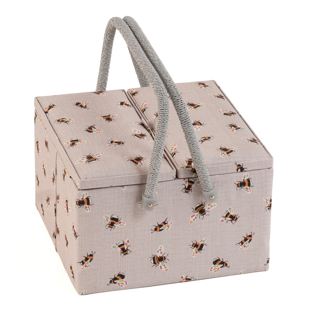 HOBBY GIFT HOBBY GIFT Large Sewing Basket - Twin Lid 25 cm x 25 cm x 17 cm (10In. x 10In. x 6.7 In.) Bees