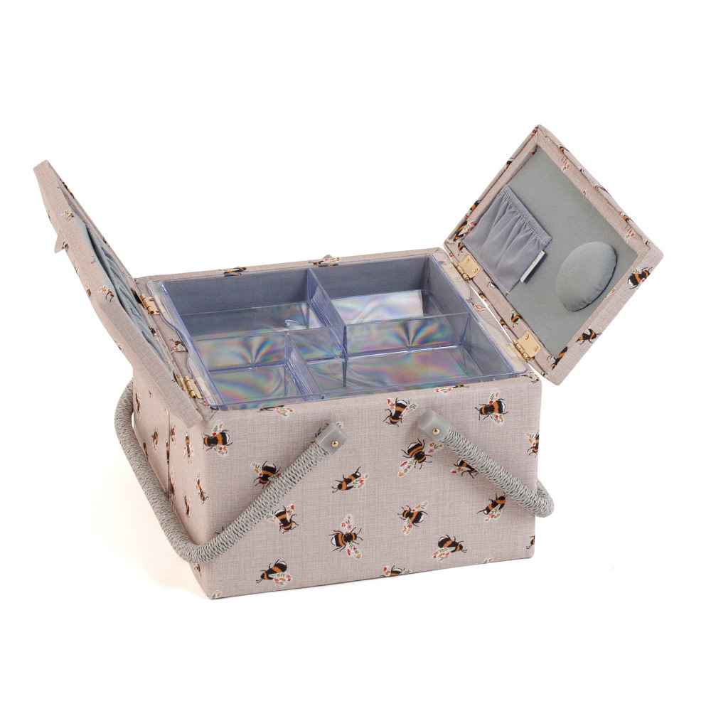 HOBBY GIFT HOBBY GIFT Large Sewing Basket - Twin Lid 25 cm x 25 cm x 17 cm (10In. x 10In. x 6.7 In.) Bees