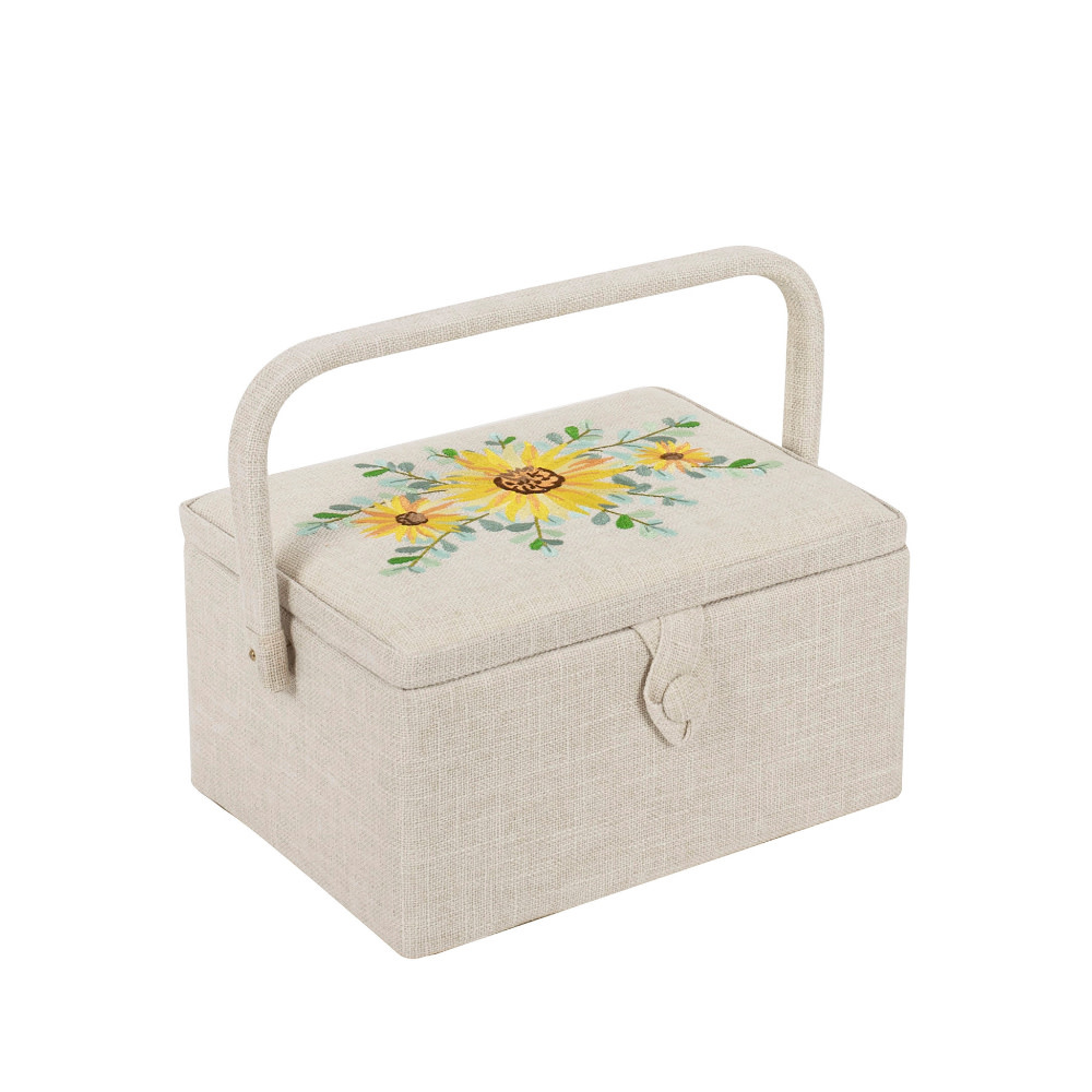 HOBBY GIFT HOBBY GIFT Medium Sewing Basket - 25 cm x 19 cm x 15 cm (10In. x 7 1/2In. x 5 3/4In.) - Embroidered Eucalyptus on lid