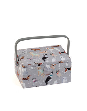 HOBBY GIFT HOBBY GIFT Medium Sewing Basket - 25 cm x 19 cm x 15 cm (10In. x 7 1/2In. x 5 3/4In.) - Grey Dogs