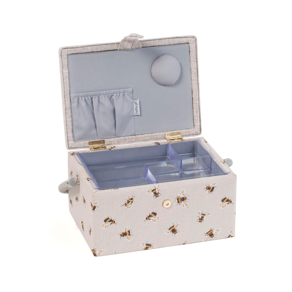 HOBBY GIFT HOBBY GIFT Medium Sewing Basket - 25 cm x 19 cm x 15 cm (10In. x 7 1/2In. x 5 3/4In.) - Embroidered Bee on lid