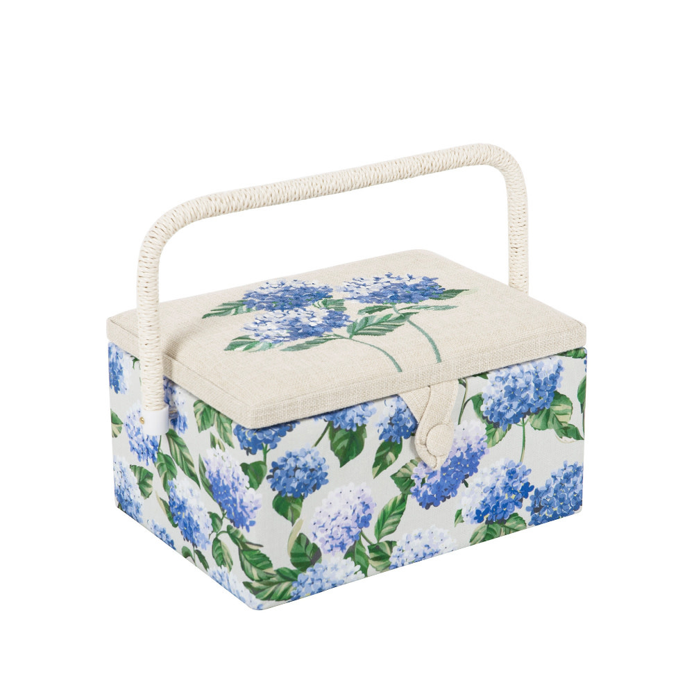 HOBBY GIFT HOBBY GIFT Medium Sewing Basket - 25 cm x 19 cm x 15 cm (10In. x 7 1/2In. x 5 3/4In.) - Embroidered Hydrangea on lid