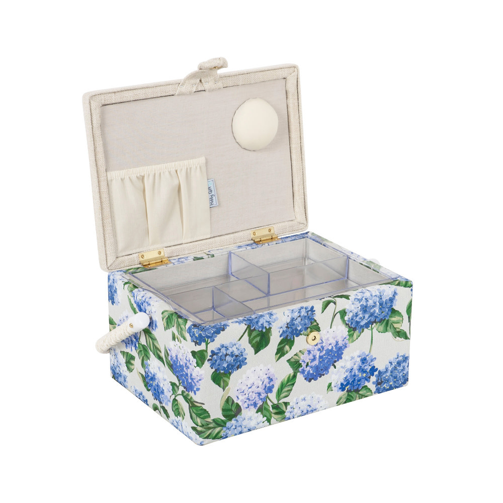 HOBBY GIFT HOBBY GIFT Medium Sewing Basket - 25 cm x 19 cm x 15 cm (10In. x 7 1/2In. x 5 3/4In.) - Embroidered Hydrangea on lid