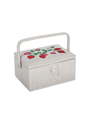 HOBBY GIFT HOBBY GIFT Medium Sewing Basket - 25 cm x 19 cm x 15 cm (10In. x 7 1/2In. x 5 3/4In.) - Embroidered Strawberries on lid