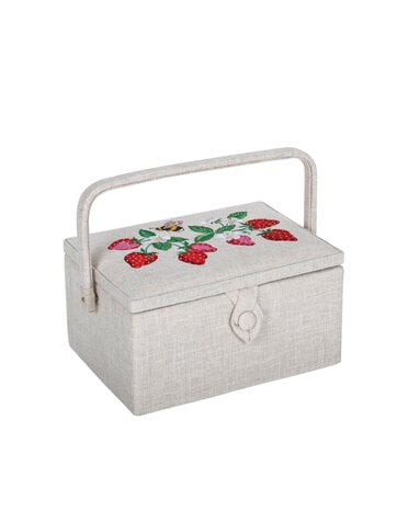 HOBBY GIFT HOBBY GIFT Medium Sewing Basket - 25 cm x 19 cm x 15 cm (10In. x 7 1/2In. x 5 3/4In.) - Embroidered Strawberries on lid